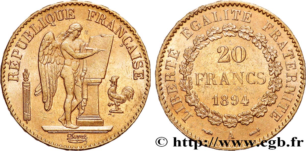 20 francs or Génie, Troisième République 1894 Paris F.533/18 fVZ 