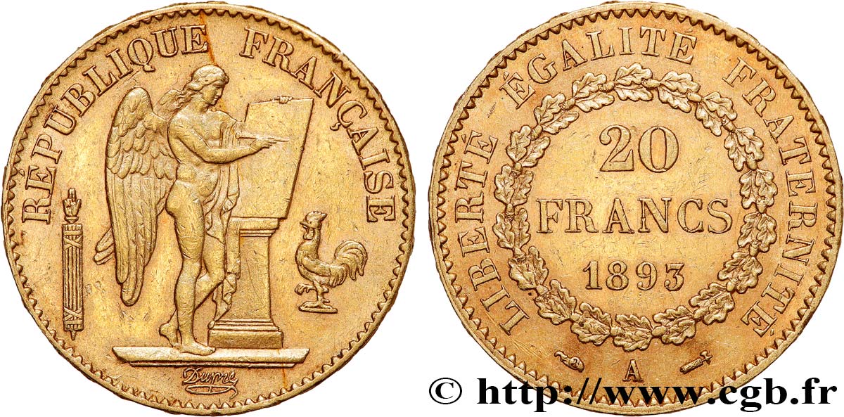 20 francs or Génie, Troisième République 1893 Paris F.533/17 TTB+ 