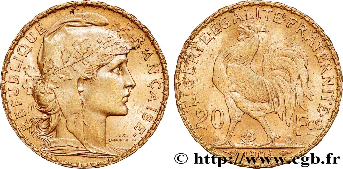 20 francs or Coq, Dieu protège la France 1904 Paris F.534/9 AU 