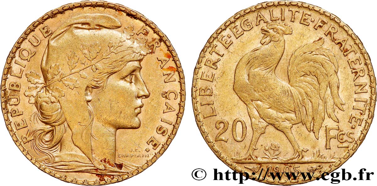 20 francs or Coq, Dieu protège la France 1905 Paris F.534/10 TTB+ 