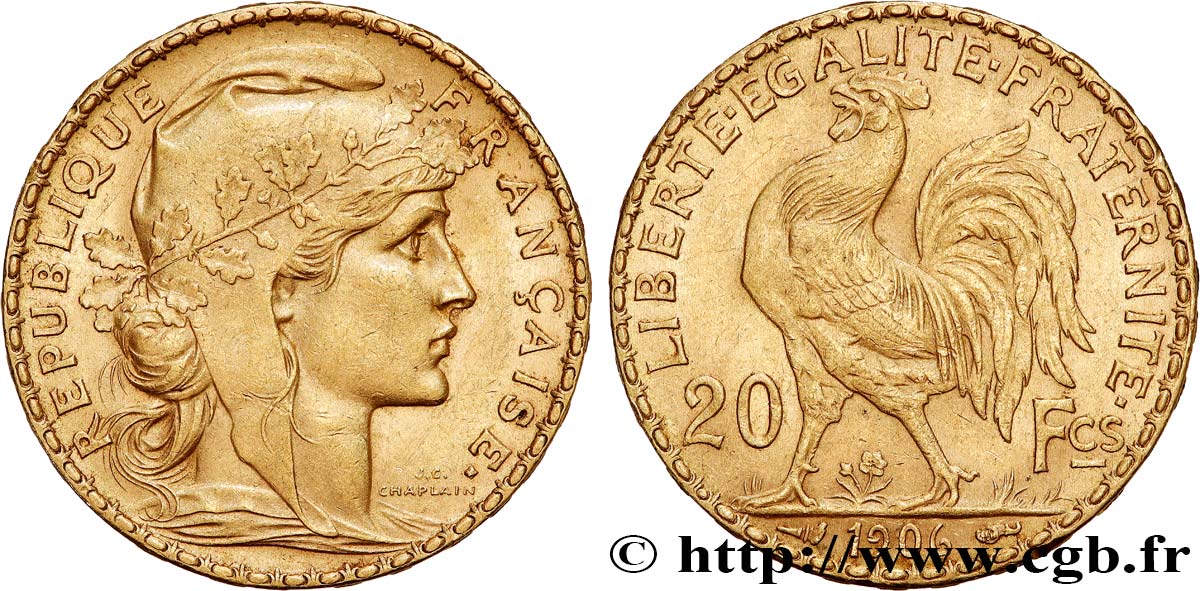 20 francs or Coq, Dieu protège la France 1906 Paris F.534/11 AU 