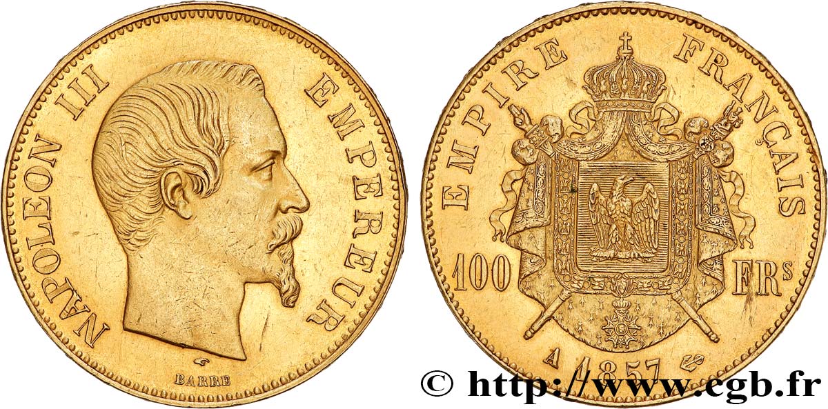 100 francs or Napoléon III, tête nue 1857 Paris F.550/4 AU 