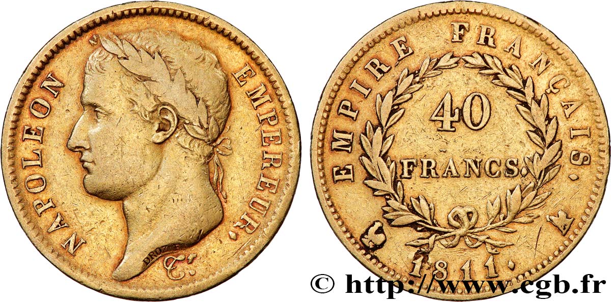 40 francs or Napoléon tête laurée, Empire français 1811 Paris F.541/7 fSS 