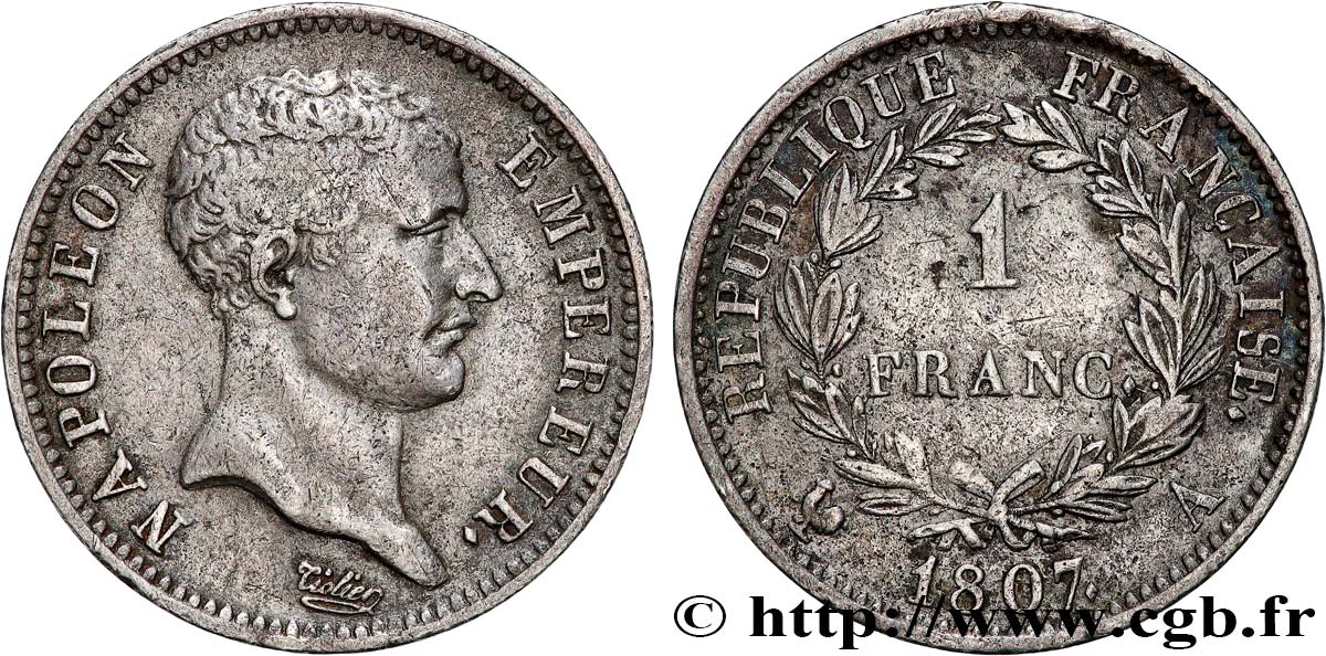 1 franc Napoléon Empereur, tête de nègre 1807 Paris F.203/1 TB+ 