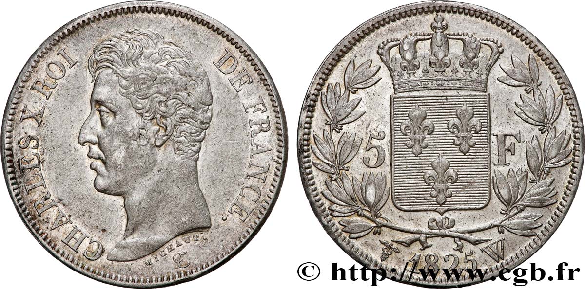 5 francs Charles X, 1er type 1825 Lille F.310/14 fVZ 