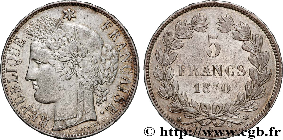 5 francs Cérès, sans légende 1870 Bordeaux F.332/5 MBC 