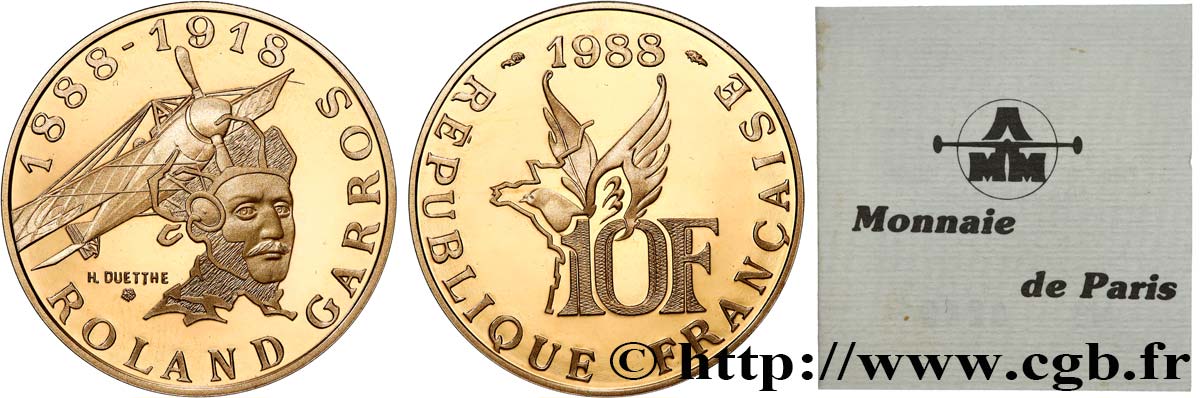 Belle Épreuve Or 10 francs - Roland Garros 1988  F.1302 1 FDC 