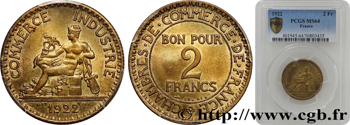 2 francs Chambres de Commerce 1922  F.267/4 SPL64 PCGS