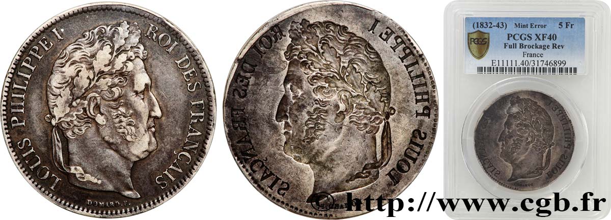 5 francs, IIe type Domard, frappe incuse n.d. - F.324/- var. SS40 PCGS