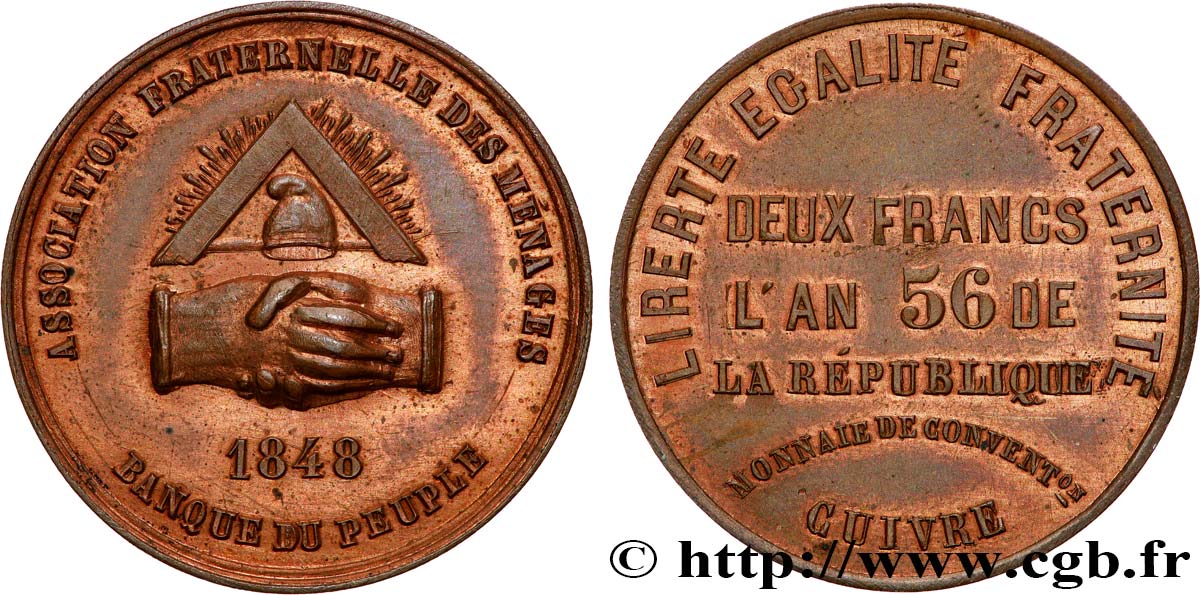 2 francs de la Banque du Peuple 1848  VG.3212  SPL 
