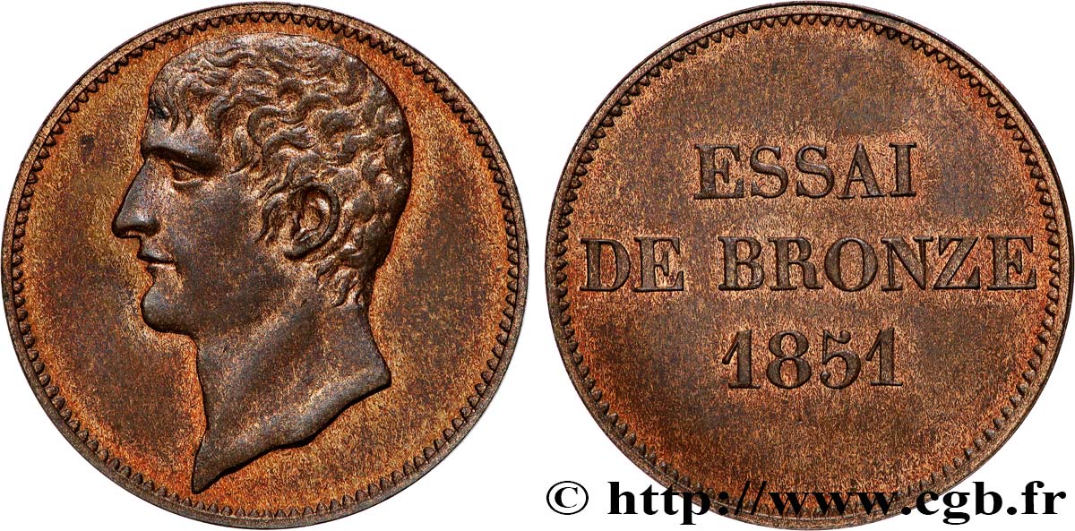 Essai de bronze au module de 5 centimes (25mm), Bonaparte 1851 Paris VG.3290  MS64 