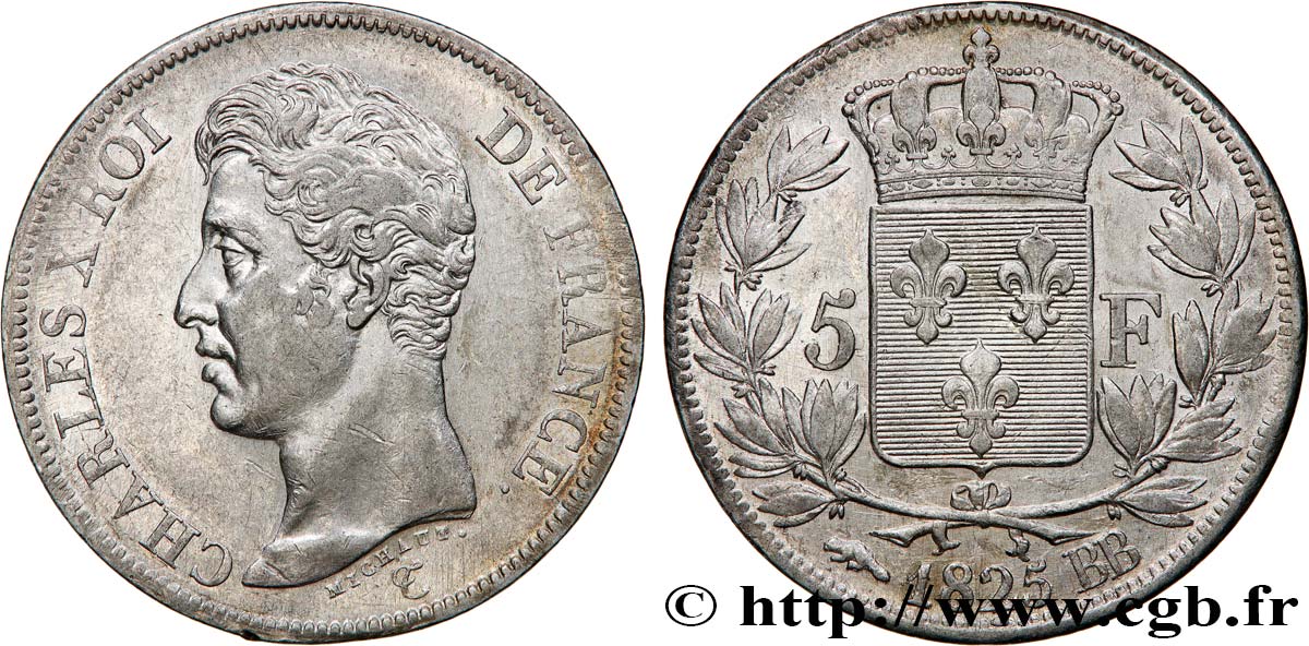 5 francs Charles X, 1er type 1825 Strasbourg F.310/5 fVZ 