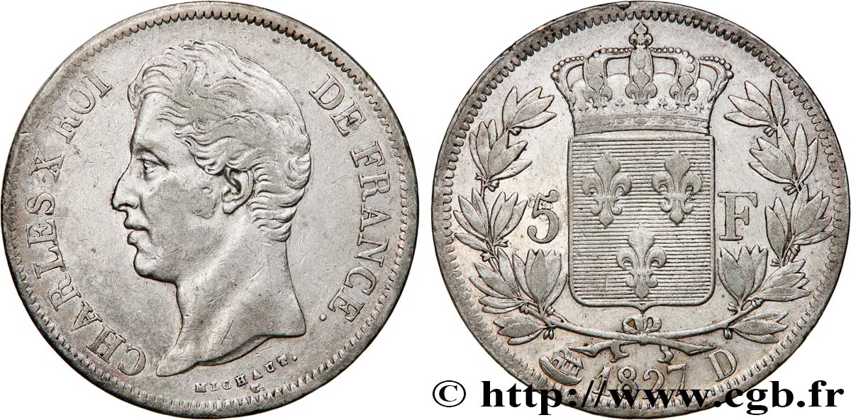 5 francs Charles X, 2e type 1827 Lyon F.311/4 TTB40 