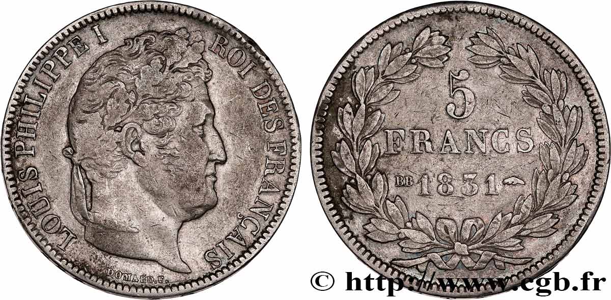 5 francs Ier type Domard, tranche en creux 1831 Strasbourg F.319/1 TB35 