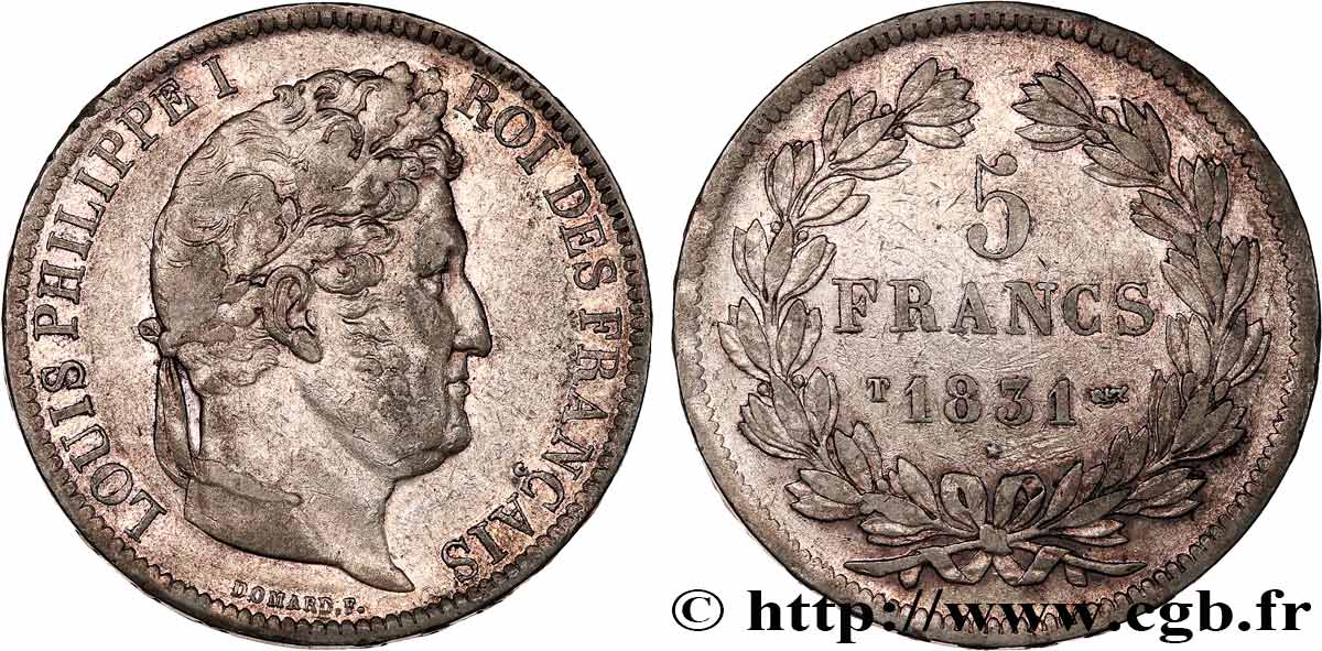 5 francs, Ier type Domard, tranche en relief 1831 Nantes F.320/12 XF40 