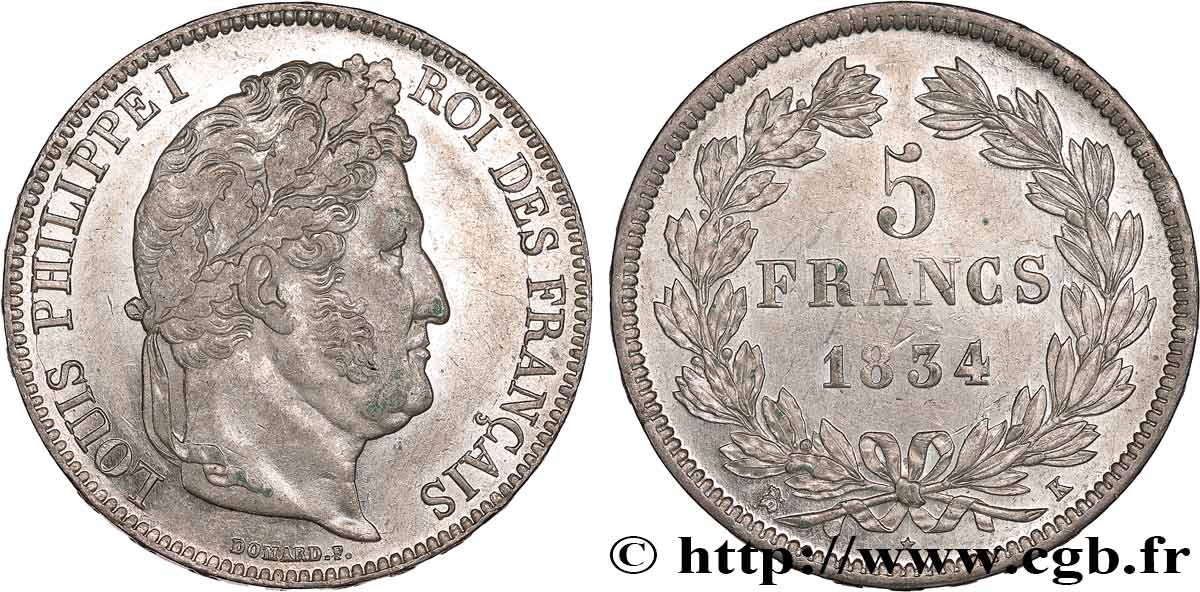 5 francs IIe type Domard 1834 Bordeaux F.324/35 AU58 