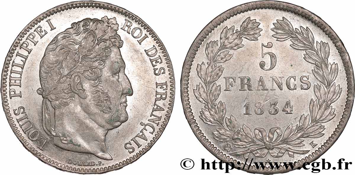 5 francs IIe type Domard 1834 Bordeaux F.324/35 VZ58 