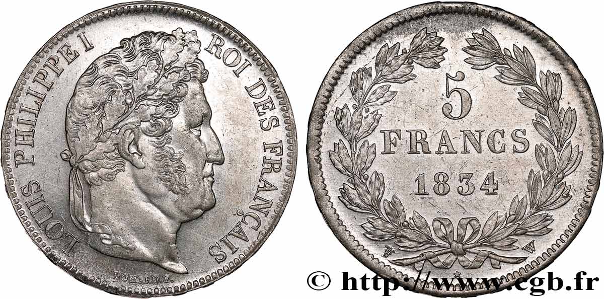 5 francs IIe type Domard 1834 Lille F.324/41 SUP 