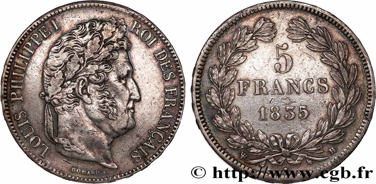 5 francs IIe type Domard 1835 La Rochelle F.324/46 TTB 