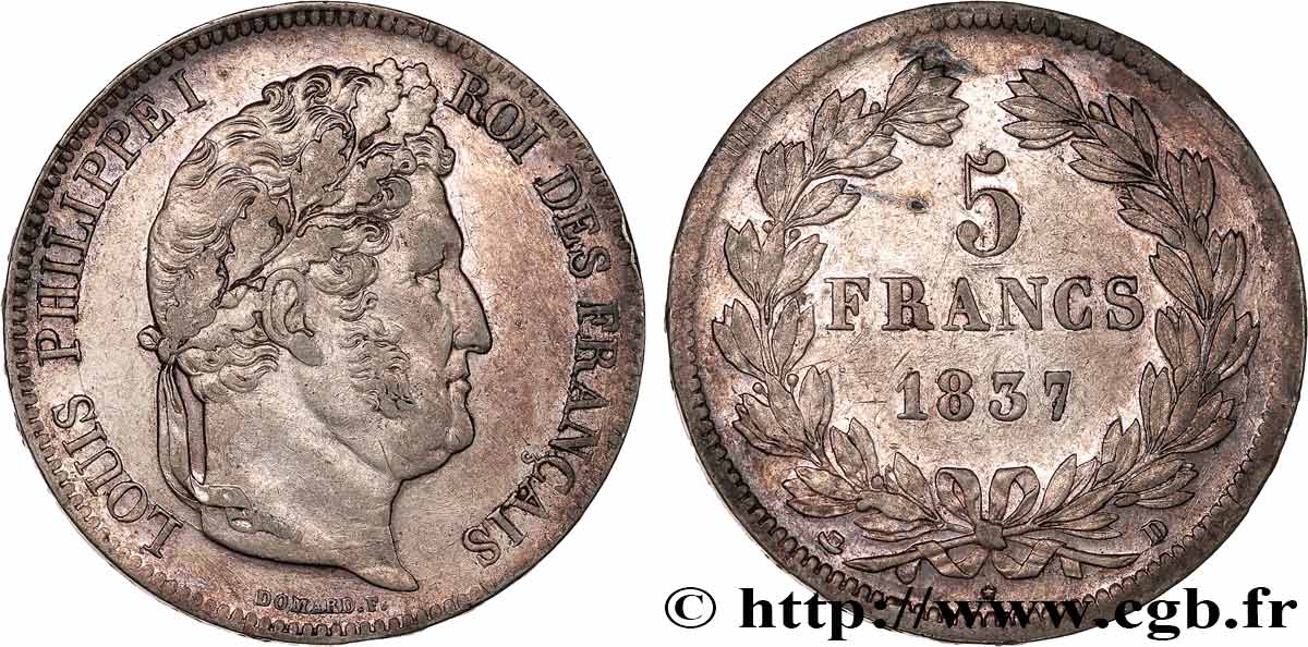 5 francs IIe type Domard 1837 Lyon F.324/64 TTB50 