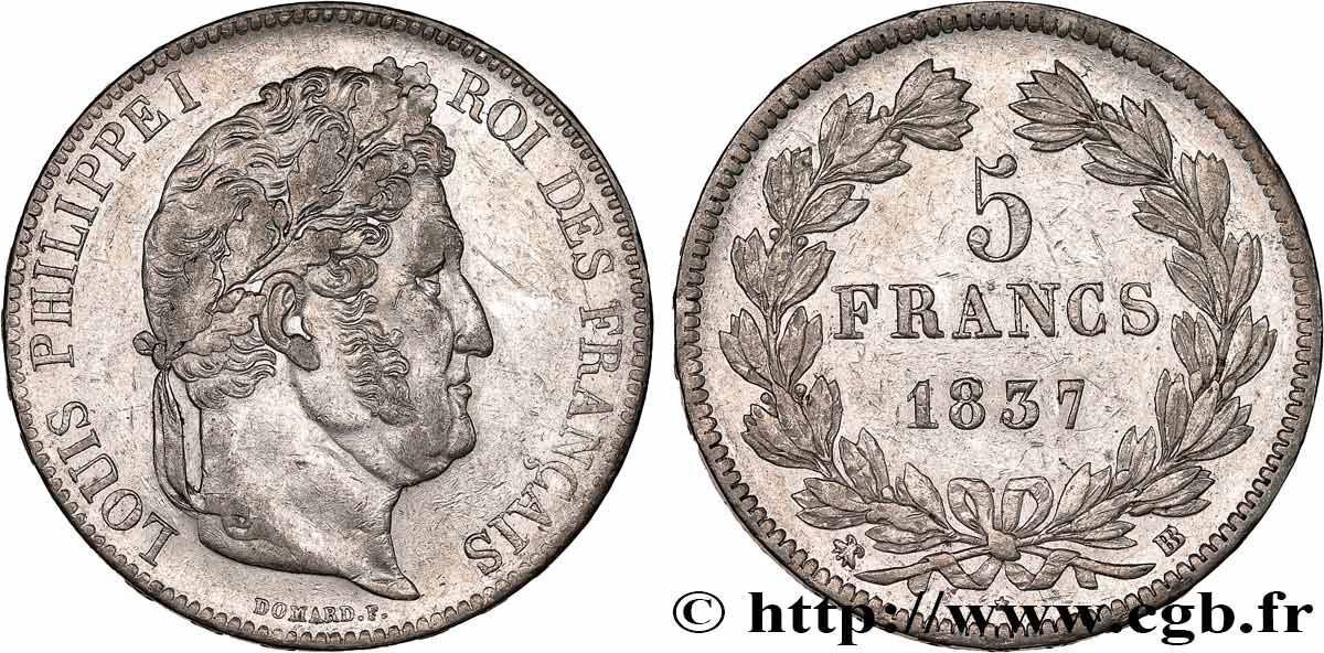 5 francs IIe type Domard 1837 Strasbourg F.324/63 MBC 