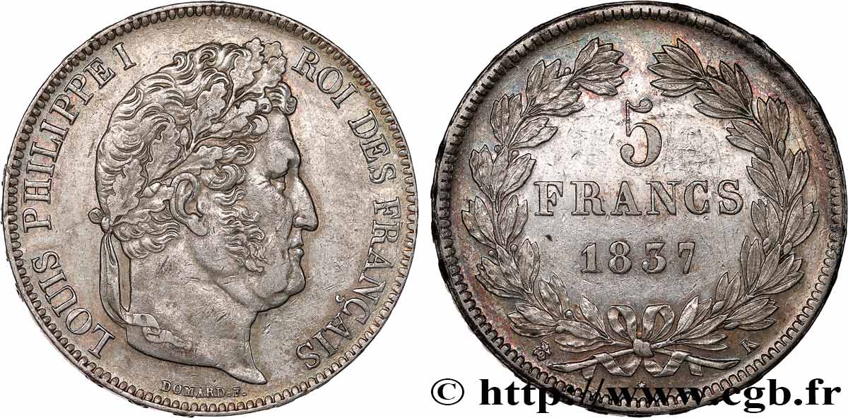 5 francs IIe type Domard 1837 Bordeaux F.324/65 TTB50 