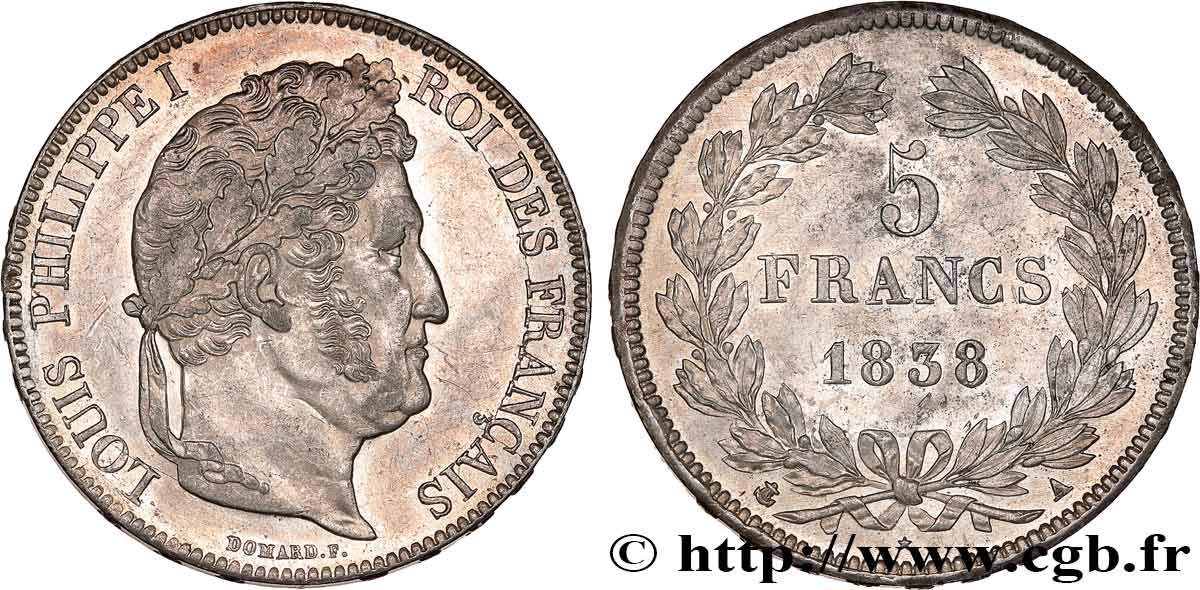 5 francs IIe type Domard 1838 Paris F.324/68 fVZ 