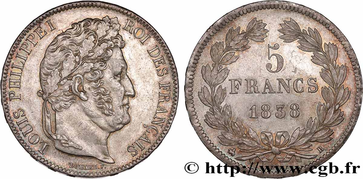 5 francs IIe type Domard 1838 Rouen F.324/69 SUP55 