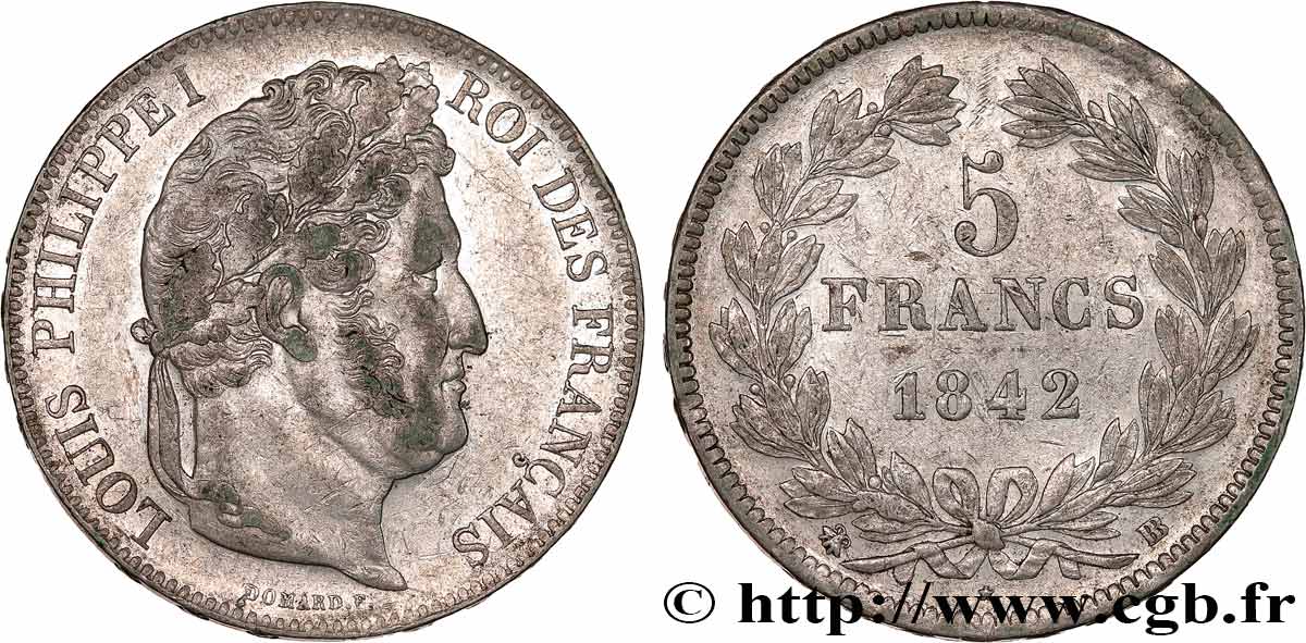 5 francs IIe type Domard 1842 Strasbourg F.324/97 XF 