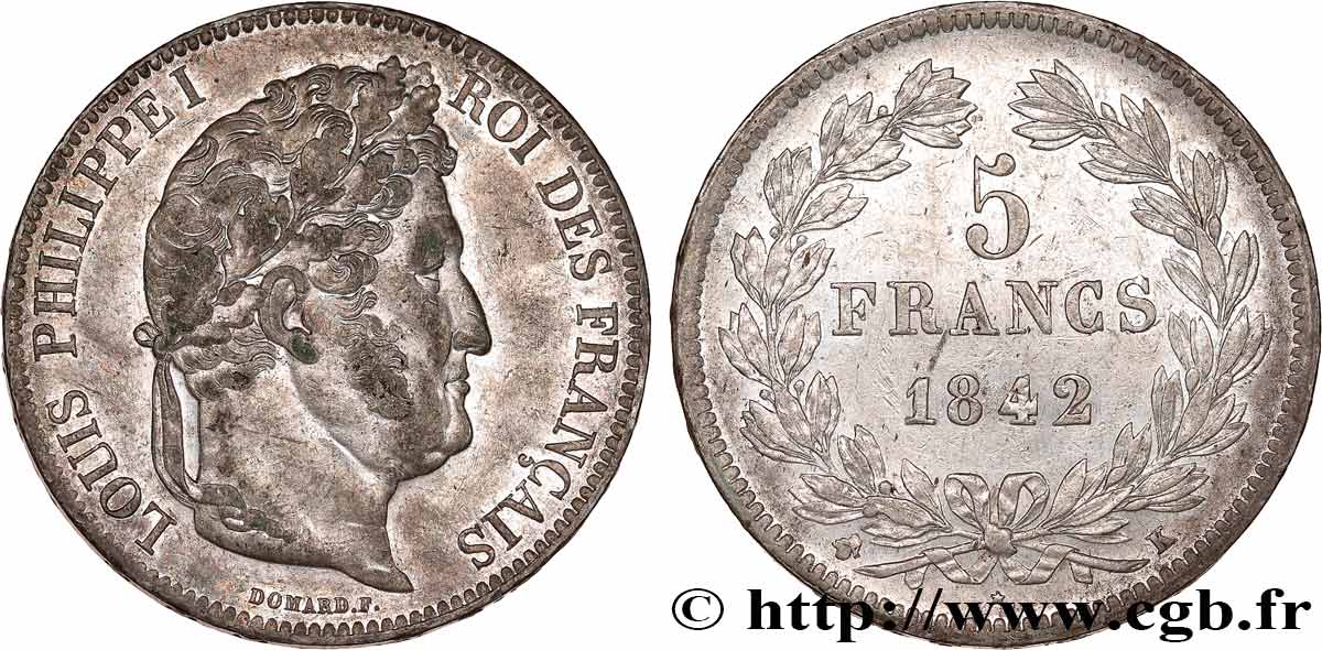 5 francs IIe type Domard 1842 Bordeaux F.324/98 TTB+ 