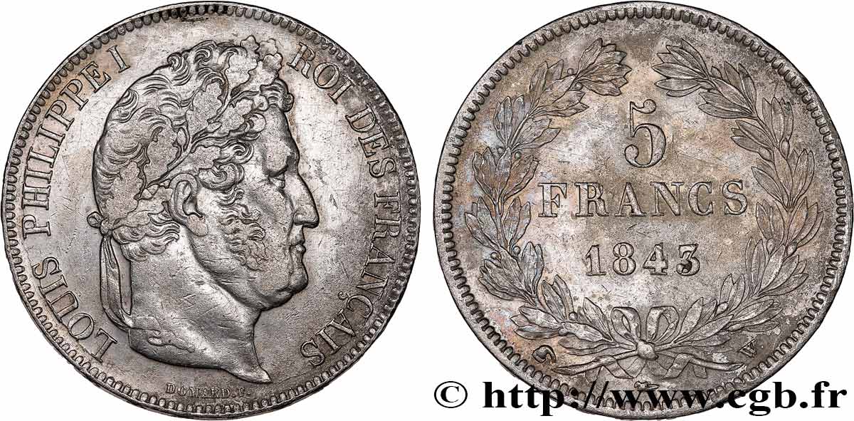 5 francs IIe type Domard 1843 Lille F.324/104 fVZ 