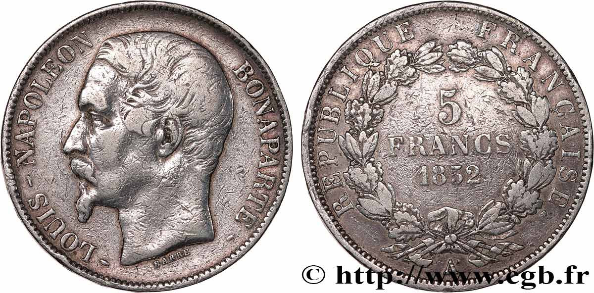 5 francs Louis-Napoléon, 1er type 1852 Paris F.329/1 VF 