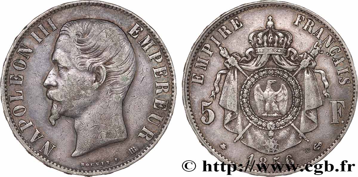 5 francs Napoléon III, tête nue 1856 Strasbourg F.330/8 MBC45 