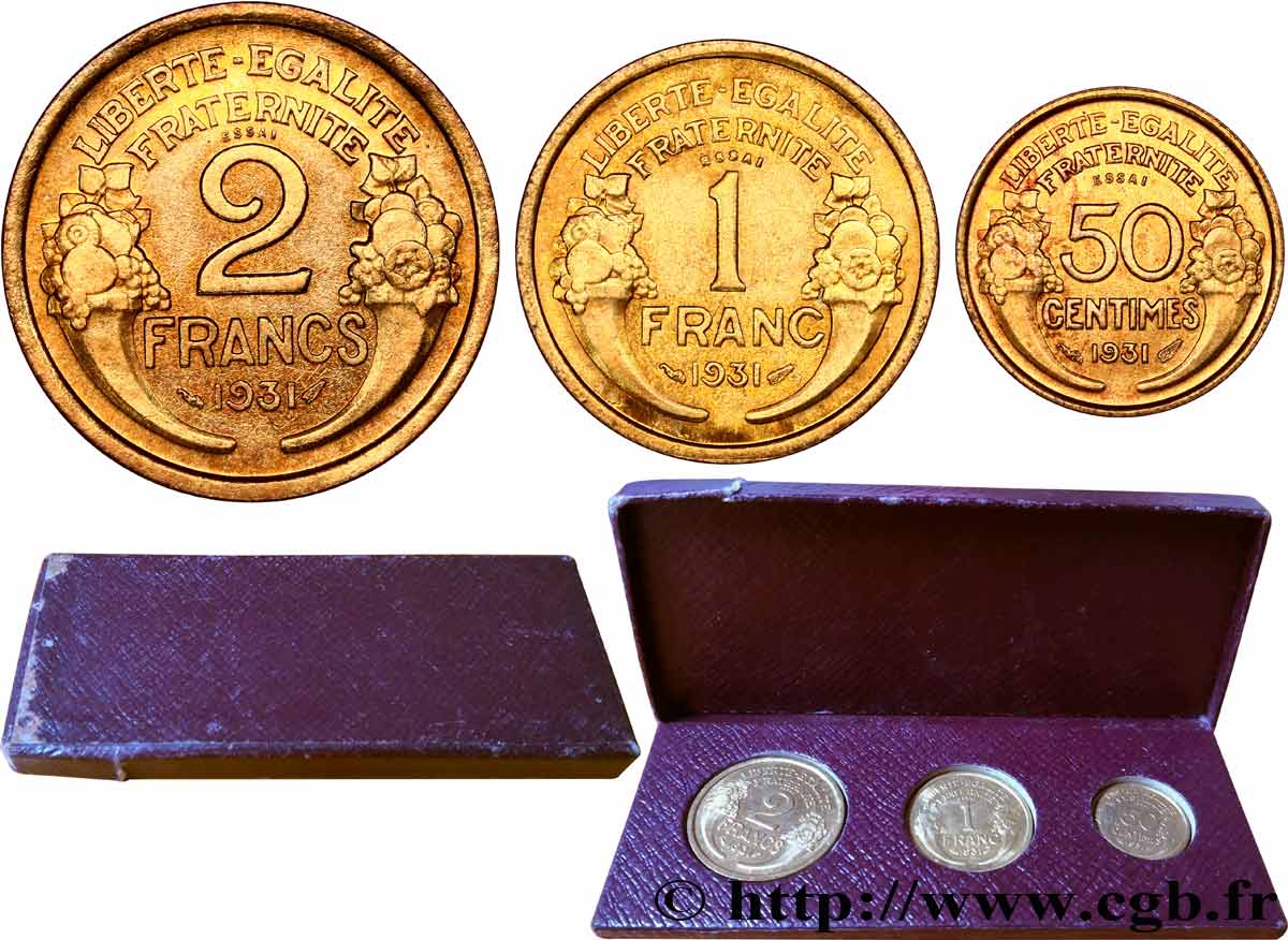 Boîte des essais de 2 francs, 1 franc et 50 centimes Morlon 1931  F.192/1 SC 
