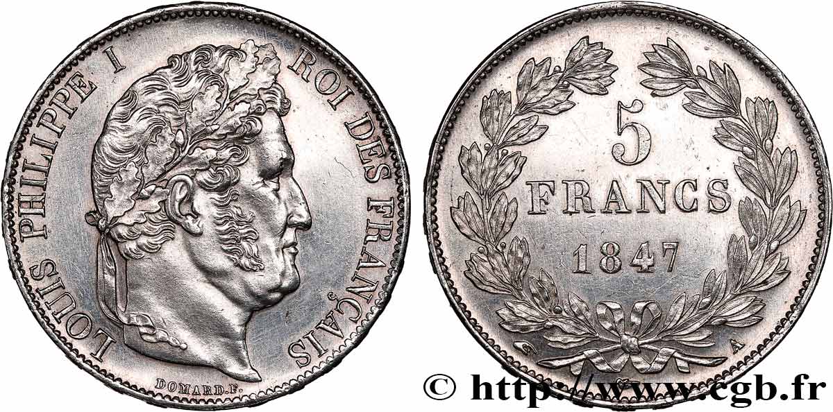 5 francs IIIe type Domard 1847 Paris F.325/14 SUP+ 