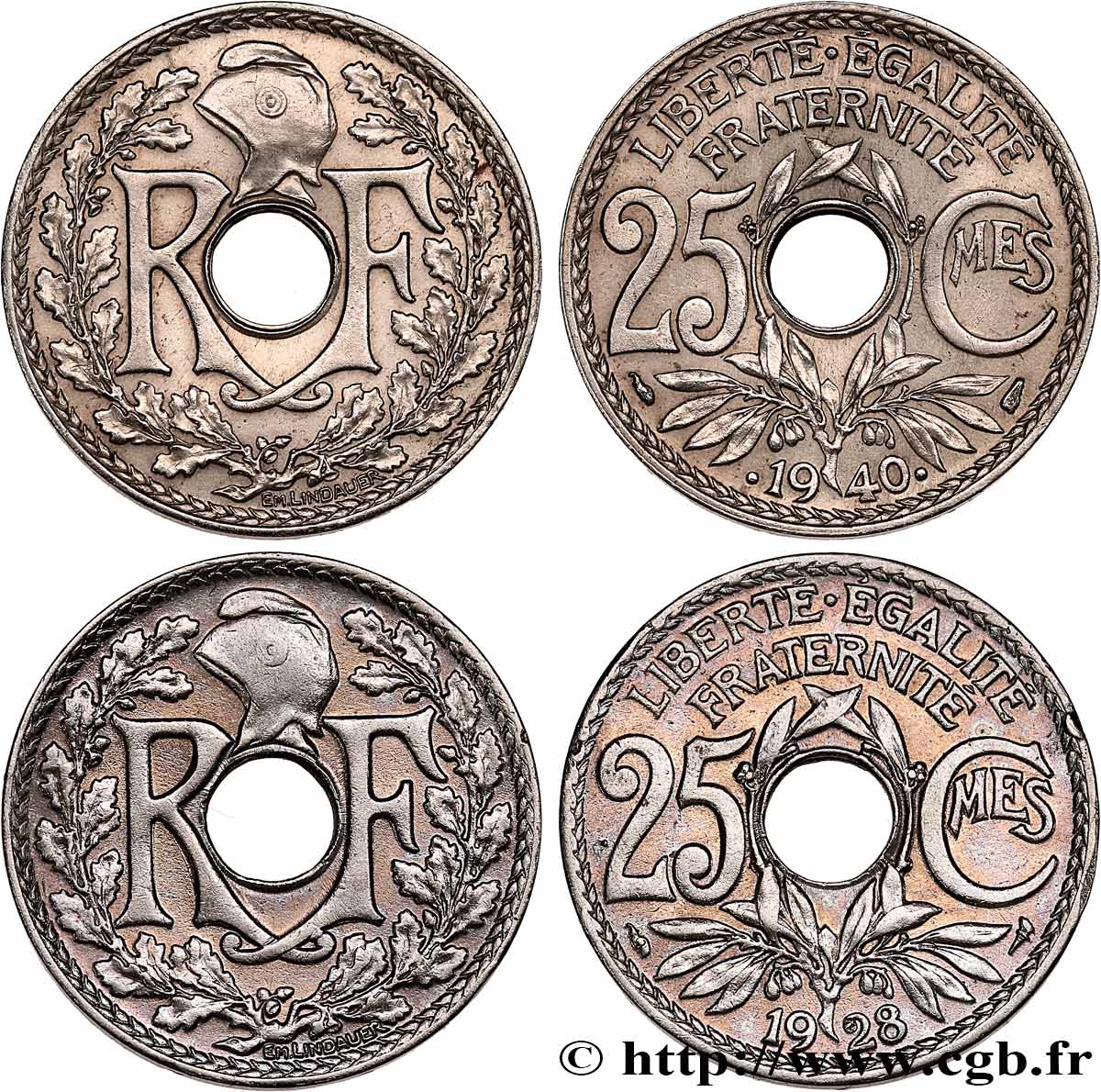 Lot de deux pièces de 25 centimes Lindauer n.d.  F.171/12 TTB+/SUP 