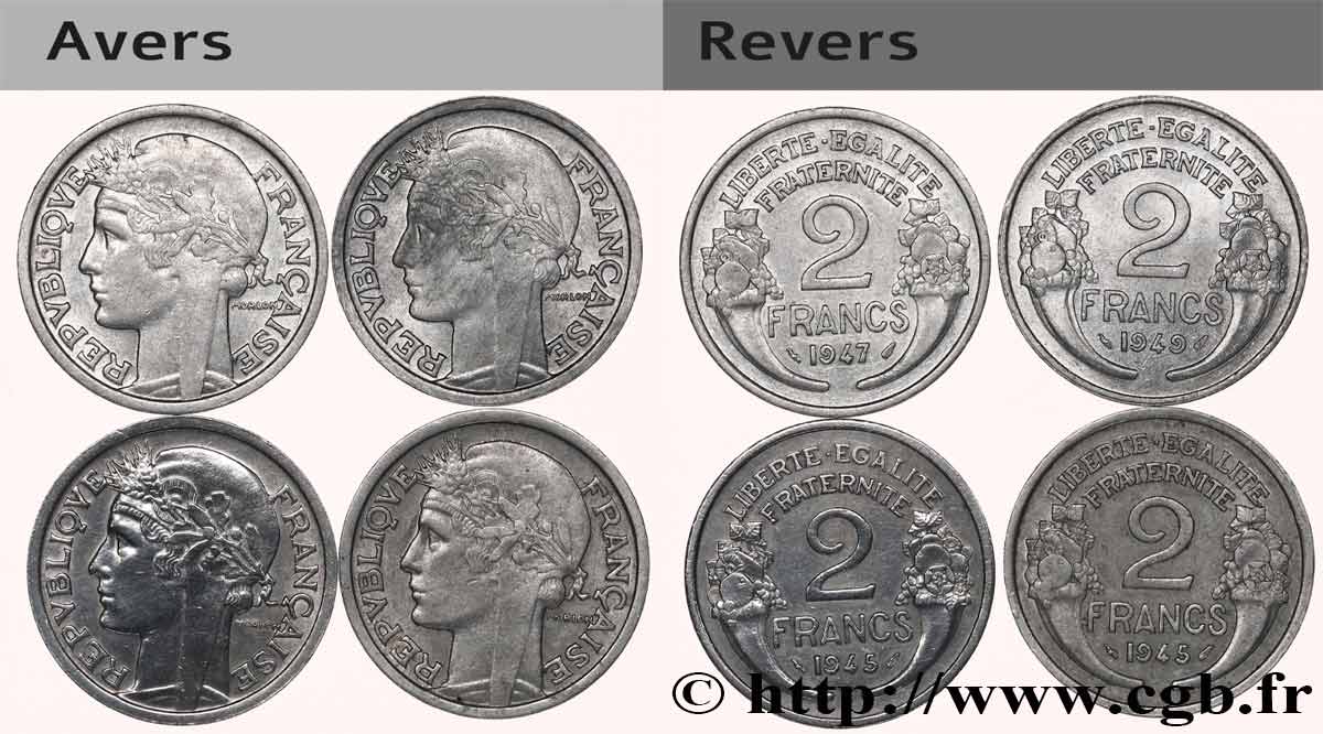 Lot de quatre pièces de 2 francs Morlon, aluminium n.d.  F.269/5 MBC/EBC+ 