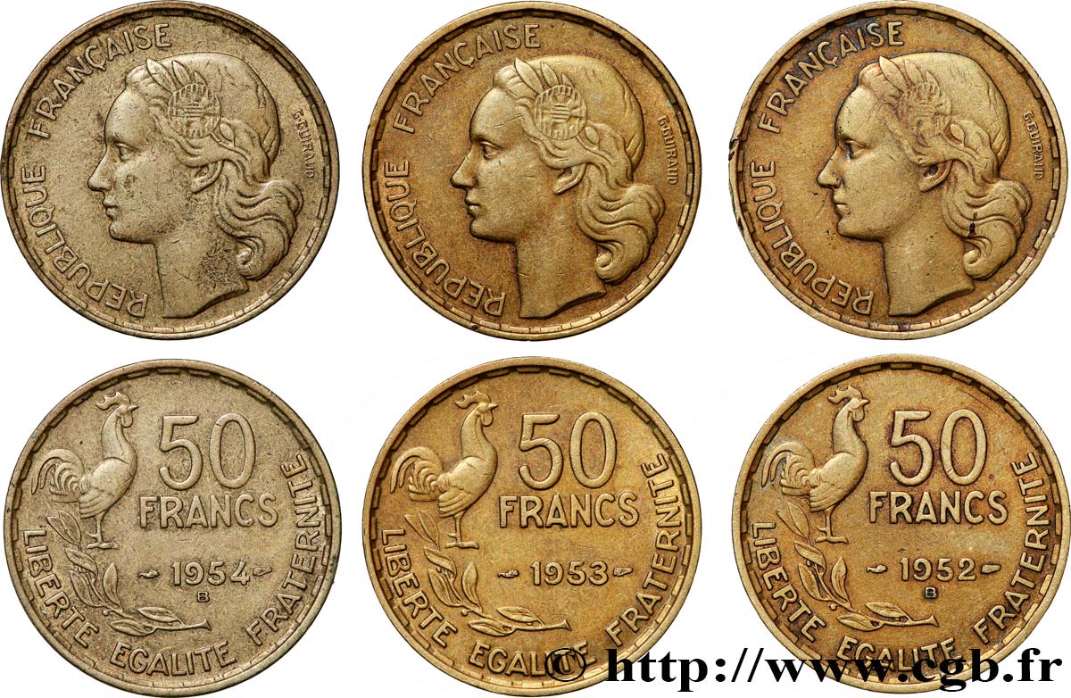 Lot de trois pièces de 50 francs Guiraud n.d.  F.425/9 XF 