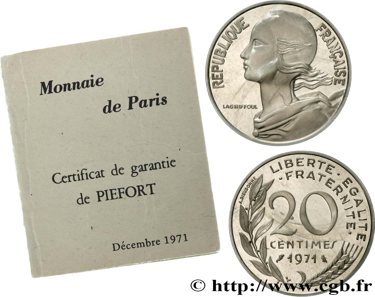 Piéfort Argent de 20 centimes Marianne 1971 Pessac GEM.56 P2 ST 