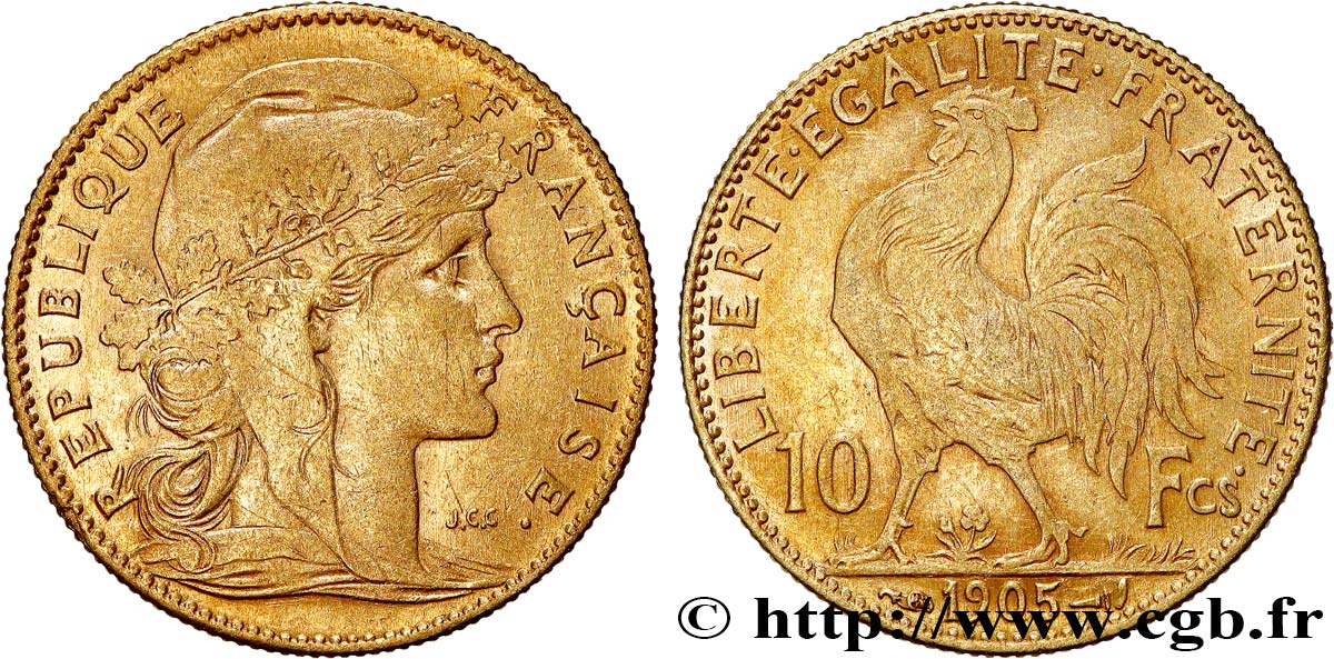 10 francs or Coq 1905 Paris F.509/6 BB 