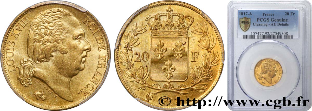 20 francs or Louis XVIII, tête nue 1817 Paris F.519/5 SUP PCGS