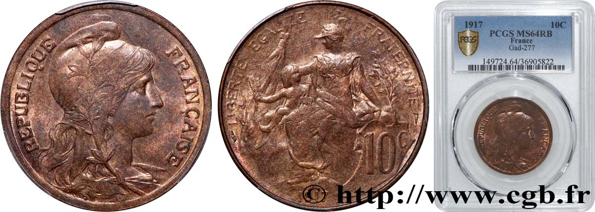 10 centimes Daniel-Dupuis 1917  F.136/28 fST64 PCGS