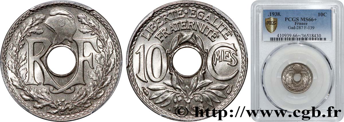 10 centimes Lindauer, maillechort 1938  F.139/2 MS66 PCGS