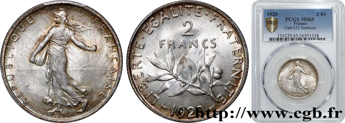 2 francs Semeuse 1920  F.266/22 MS65 PCGS