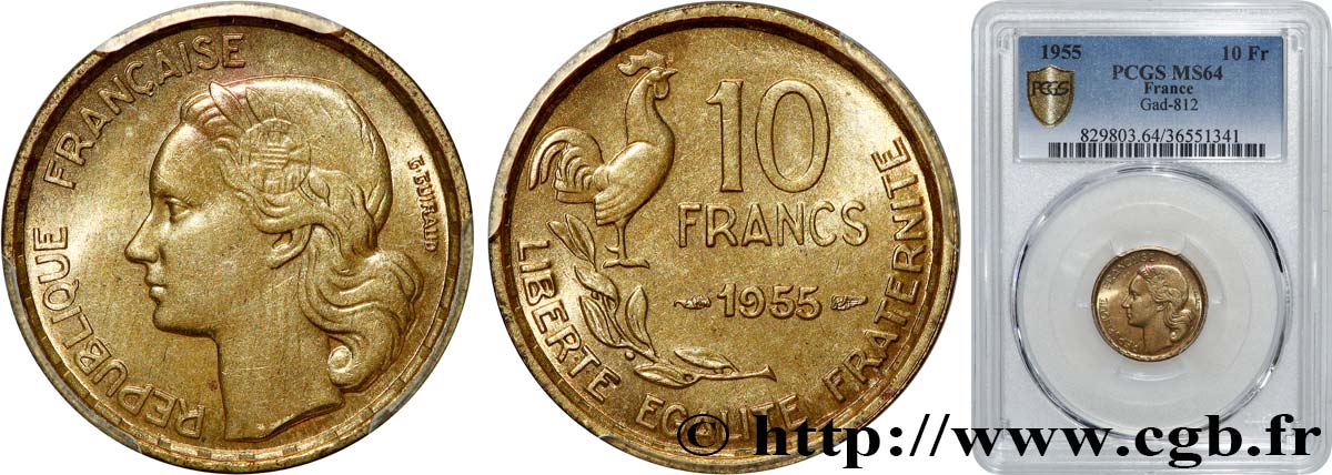 10 francs Guiraud 1955  F.363/12 SPL64 PCGS