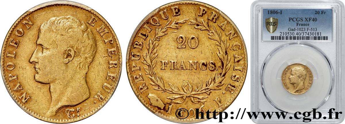 20 francs or Napoléon tête nue, Calendrier grégorien 1806 Limoges F.513/2 XF40 PCGS