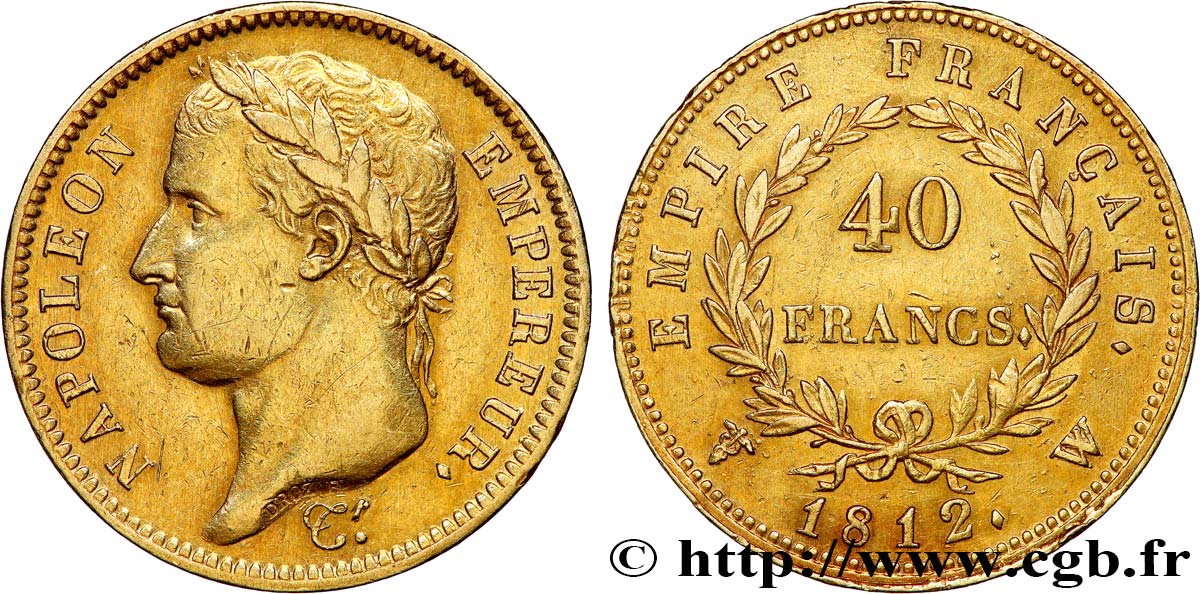 40 francs or Napoléon tête laurée, Empire français 1812 Lille F.541/10 TTB+ 