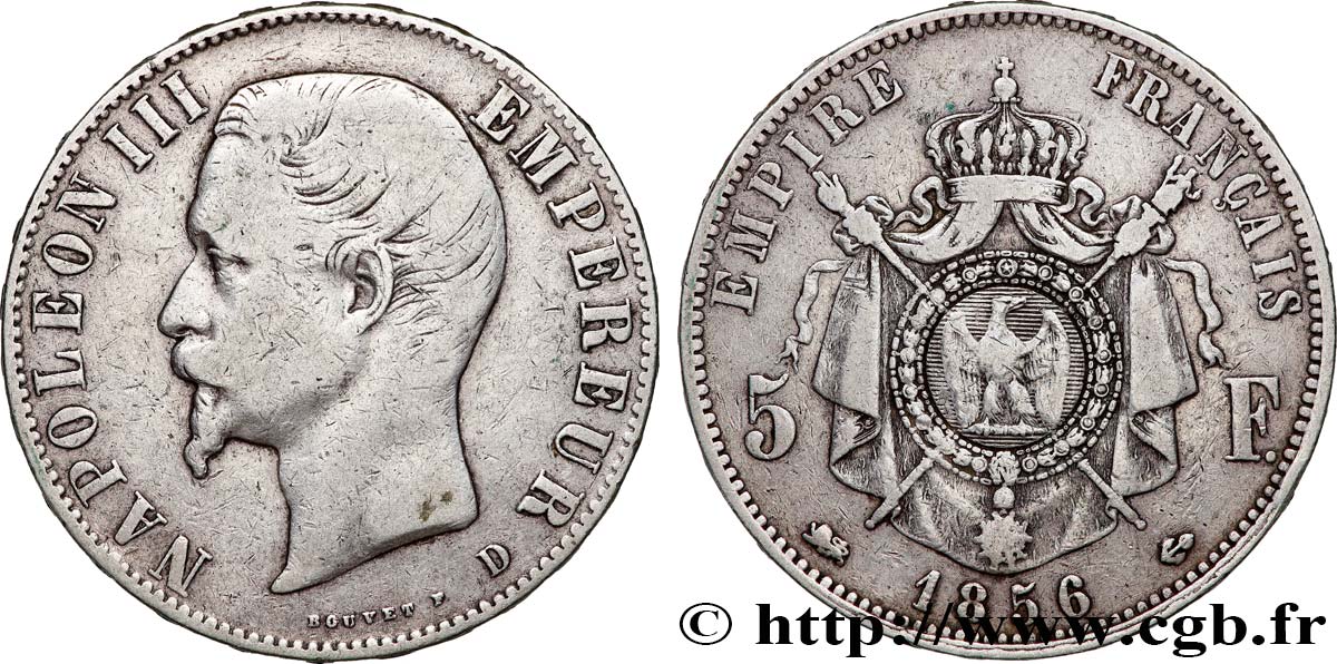 5 francs Napoléon III, tête nue 1856 Lyon F.330/9 VF 