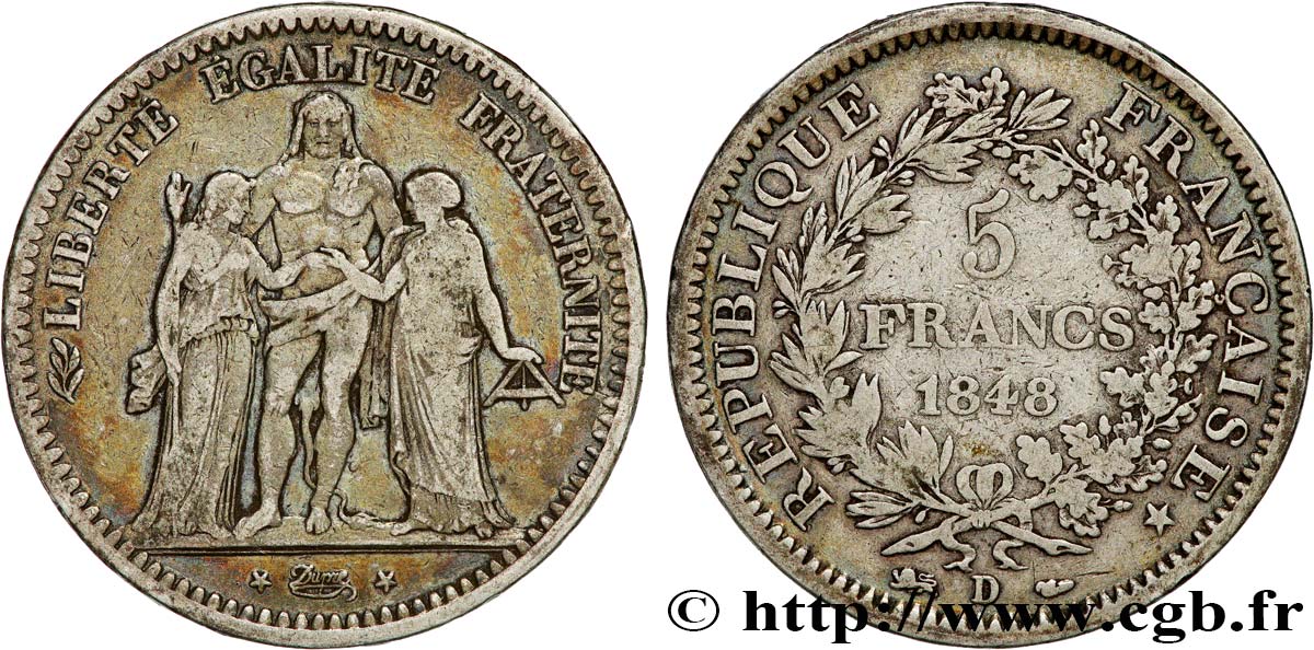 5 francs Hercule, IIe République 1848  Lyon F.326/3 TB25 