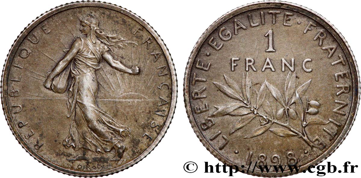 1 franc Semeuse, flan mat, vieil argent 1898 Paris F.217/2 AU58 